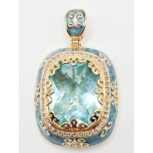 Lauren G Adams Blue Enamel Crystal Heart Scroll Statement Pendant FairyCore